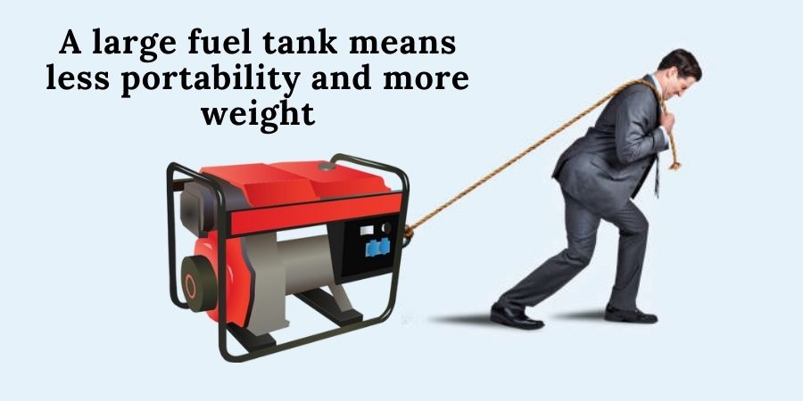 Large fuel tank capacity means more weight and less portability