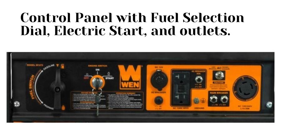 Fuel selection dial,electric start, and outlets of Wen DF475T